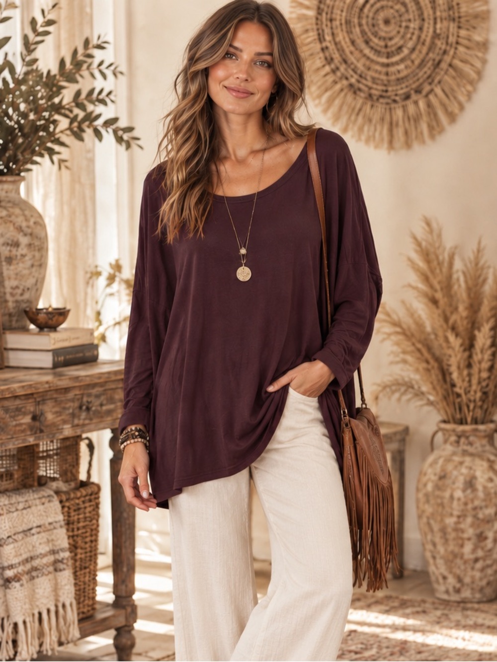 Vici Brown Bamboo Long Sleeve Top